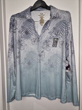 Realtree Women's Light Blue Floral Palm-Print Performance Shirt Jacket